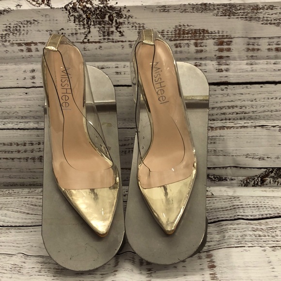 Miss Heel Clear and Gold Heels - Picture 2 of 12